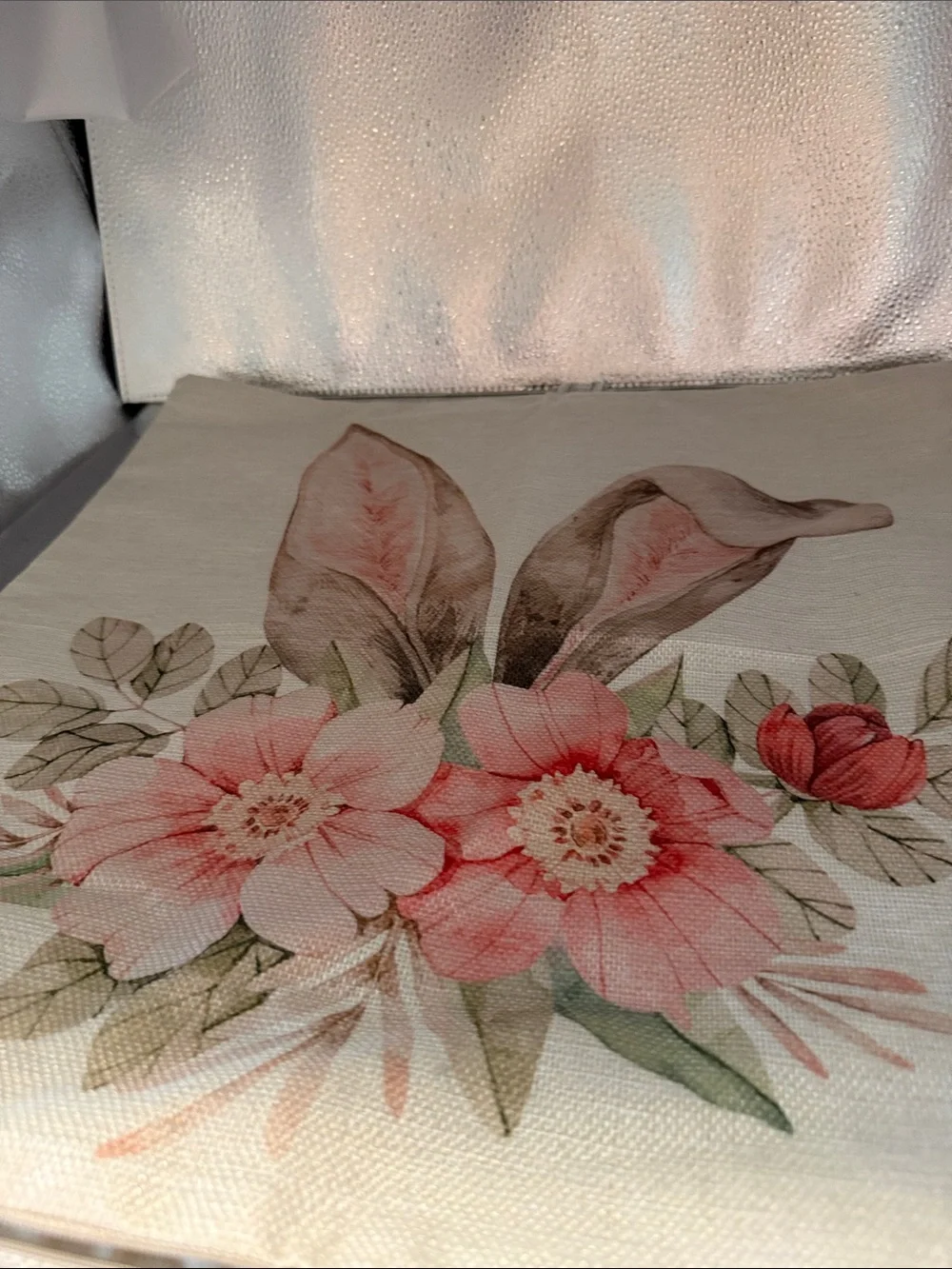Floral Pink Bunny Ears Decorative Pillow Cover
